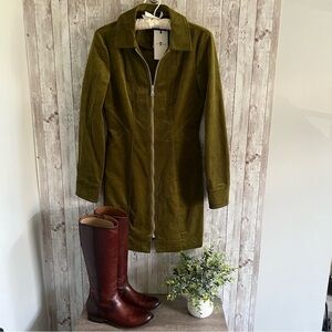 7 For All Mankind Olive Corduroy Long Sleeve Dress